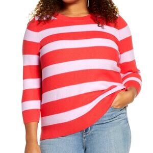 Halogen x Atlantic-Pacific (M) Fuschia/Lilac Striped Sweater- Pull-On, Crewneck